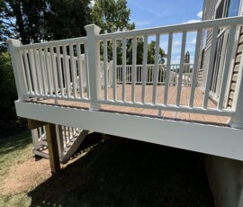 Gilbertsville, PA Timbertech PVC decking with white vinyl railing built in Gilbertsville, PA.